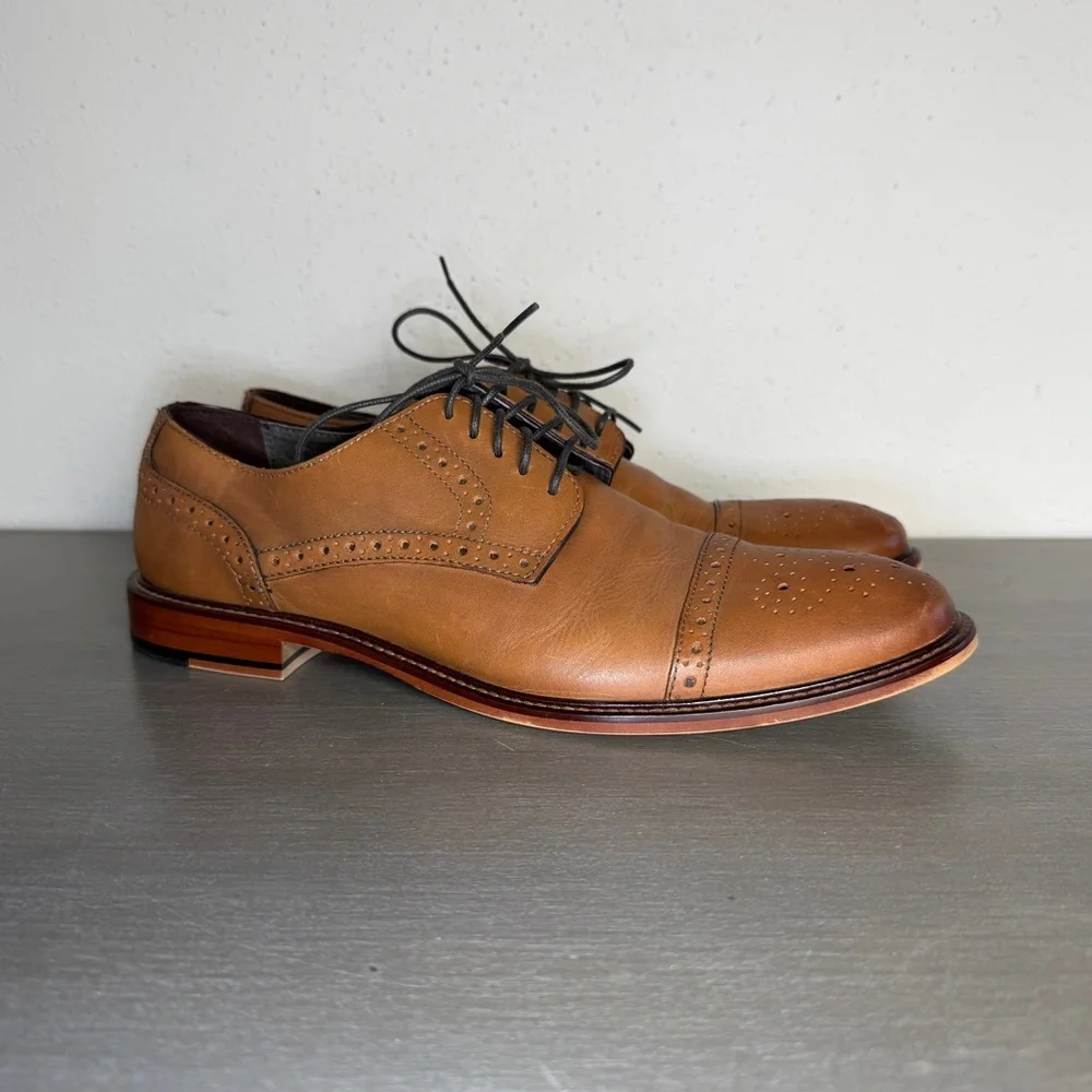 Joseph Abboud Mens Brown Italian Leather Brogue Oxford Dress Shoes Size 9.5 4HFU